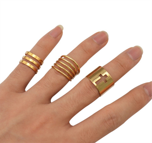 R-1239 New Arrival European Fashion Shiny Punk Polish Gold Stack Plain Band Midi Mid Finger Knuckle Rings Set for Women Rock Jewelry