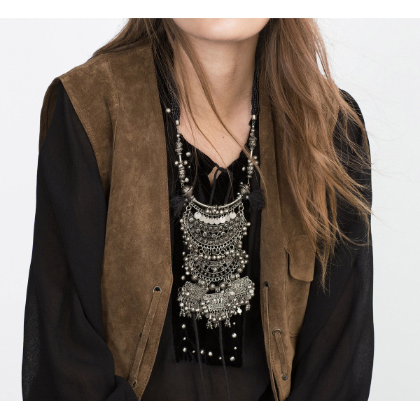 N-5717 European style multilayer resin beads back string with small bell with flower shape pendant necklace luxury Statement Necklace