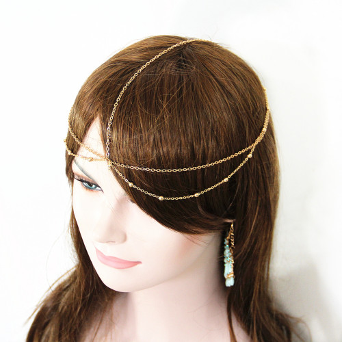 F-0266 Bohemian Style Gold Plated Chain Beads Multilayer Hairband Wedding Headband Hair Accessories Jewelry For Women Headwear