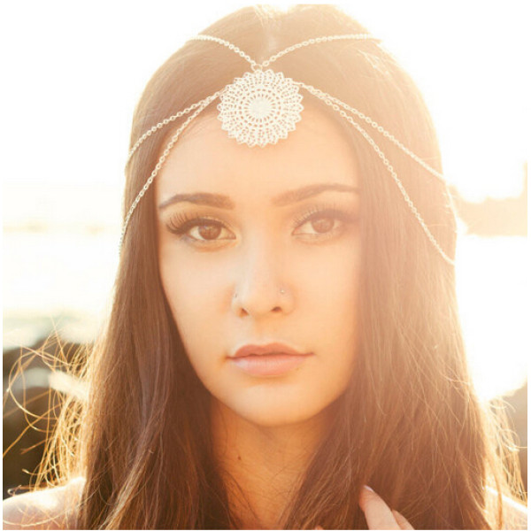 F-0267 European Fashion Silver Hair Chain Hair Band ThreeTassel Big Flower Hairband Wedding Headband Hair Accessories Jewelry For Women
