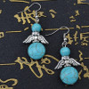 E-3553 Bohemian style turquoise beads silver plated angle wings shape rhinestone dangle earrings