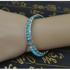 B-0571 Bohemian style vintage carved flower turquoise colorful bead leaf pendant bracelet cuff bangles