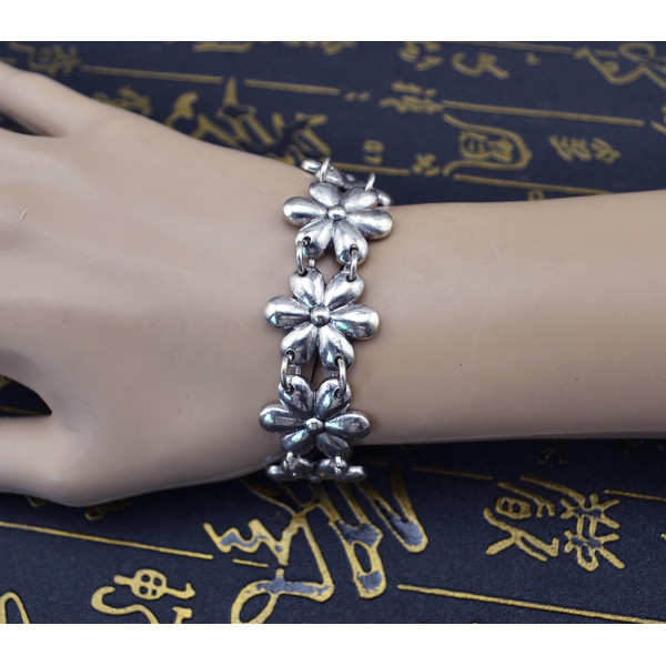 B-0566 Bohemian Vintage Silver Plated Coin Tassel Snowflake Shape Pendant Chain Bracelet Bangle Jewelry For Womens