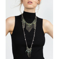 N-5724 New Fashion European Multilayer Nature Stone Tassel Charm Alloy Necklace