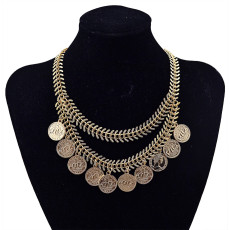 N-5718 New Fashion Bohemian Vintage Gold Coin Necklaces & Pendants Metal Link Chain Bib Collar Statement Necklace
