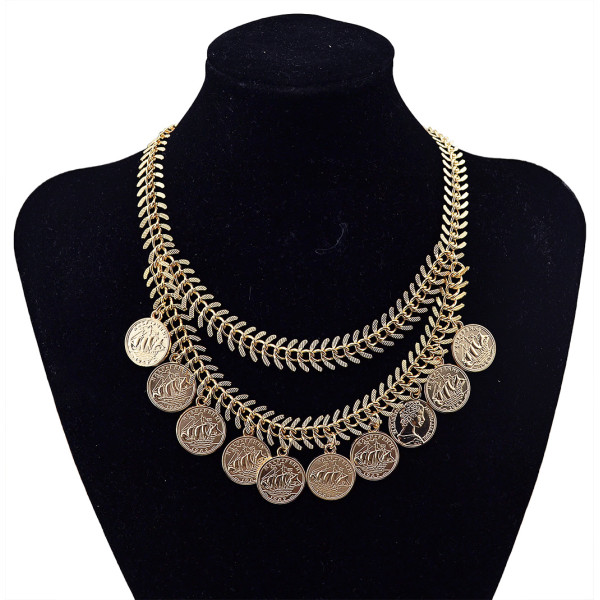 N-5718 New Fashion Bohemian Vintage Gold Coin Necklaces & Pendants Metal Link Chain Bib Collar Statement Necklace