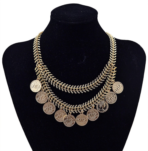 N-5718 New Fashion Bohemian Vintage Gold Coin Necklaces & Pendants Metal Link Chain Bib Collar Statement Necklace