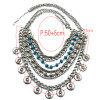 N-5728 New Fashion Bohemia Silver Plated Coin Fringe Multilayer Chain Charm Alloy Statement Necklace
