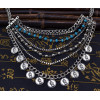 N-5728 New Fashion Bohemia Silver Plated Coin Fringe Multilayer Chain Charm Alloy Statement Necklace