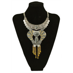N-5732 New Fashion Silver Gold Plated Carved  Nature Turquoise Beads Pendant Collar Choker Bib Statement Necklace Bohemian Turkish Women Retro Jewelry