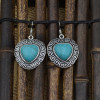 E-3552 Bohemian vintage style sliver plated heart shape turquoise beads pendant dangle earrings for womens