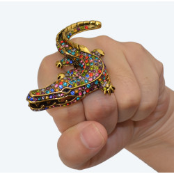 R-1243 New Design Vintage Bronze Exaggerate Colorful Rhinestone Punk Crocodile Head Rings Fashion Jewelry For Women