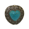 R-1244 Bohemian Style Tibet Silver Carved Vintage Flower Big Turquoise Heart Stone Women Ring