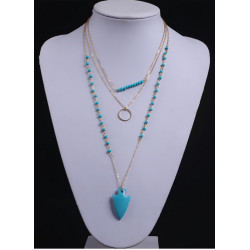 N-5737 New Retro Fashion Drop Bohemain Arrow Blue Crystal Beaded Long Necklace
