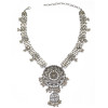 N-5735 Bohemian style silver chunky chain hollow out rhinestone plum flower bell ball tassel luxury shinning pendant necklace,boho chic beachy statement necklace