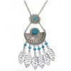 N-5746 Bohemian style tibet silver chain crescent balck blue big gem stone african beads metal hallow leaves tassel ethnic layered pendant necklace