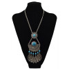N-5746 Bohemian style tibet silver chain crescent balck blue big gem stone african beads metal hallow leaves tassel ethnic layered pendant necklace