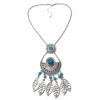 N-5746 Bohemian style tibet silver chain crescent balck blue big gem stone african beads metal hallow leaves tassel ethnic layered pendant necklace
