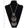 N-5746 Bohemian style tibet silver chain crescent balck blue big gem stone african beads metal hallow leaves tassel ethnic layered pendant necklace