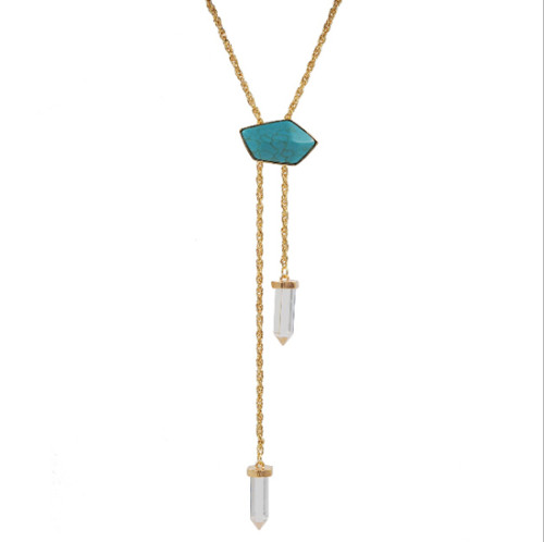 N-5495 Fashion style gold silver plated alloy blue long chain crystal turquoise pendant necklace