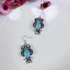 N-5743  E-3551 Fashion Silver Link Chain Rhinestone Owl Shape Pendant Necklace Earrings Set