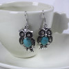 N-5743  E-3551 Fashion Silver Link Chain Rhinestone Owl Shape Pendant Necklace Earrings Set