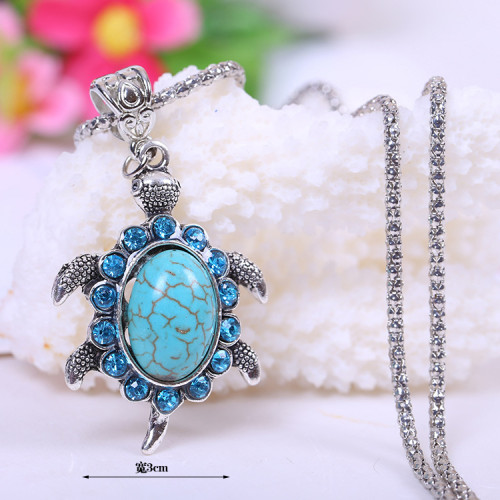 N-5749 New design Fashion Lovely Sliver Plated Turquoise Blue Rhinestone Tortoise Elephant Peacock Pendant Necklace Jewelry for Women