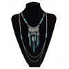 N-5752-S Bohemian style multu layer gold chain carved vintage flower rivet turquoise bead tassel pendant necklace boho ethnic women jewellery