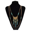 N-5752-S Bohemian style multu layer gold chain carved vintage flower rivet turquoise bead tassel pendant necklace boho ethnic women jewellery