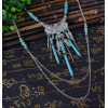 N-5752-S Bohemian style multu layer gold chain carved vintage flower rivet turquoise bead tassel pendant necklace boho ethnic women jewellery