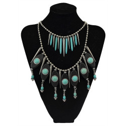 N-5750 New Arrive Bohemia Multilayer Chain Turquoise Rivet Tassel Statement Necklace