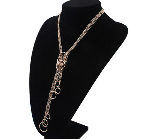 N-5756 New Arrival European Luxury Gold Plated Round Long Tassel Multilayer Sweater Chain Pendant Necklace for Women Jewelry