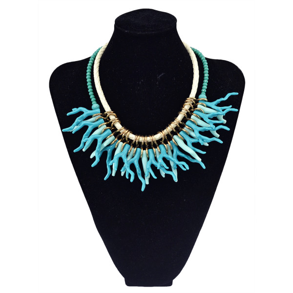 N-5759 European style rope glass blue seed beads chain coral flower multi tassel choker bib statement necklace for women accessories