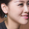 E-3559 Bohemian Retro Tibetan Silver Gold Plated Blue Resin Bead Geometry Tassel Long Dangle Earrings For Women Jewelry