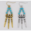 E-3559 Bohemian Retro Tibetan Silver Gold Plated Blue Resin Bead Geometry Tassel Long Dangle Earrings For Women Jewelry