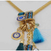 N-5766 Bohemian style silver gold snake chain emerald crystal rhinestone stone handmade braid thread tassel long pendant necklace earrings set