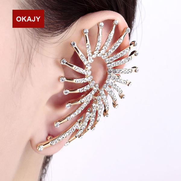 E-3556 European Style gold Plated branch shape crystal clip earrings fashion jewelry