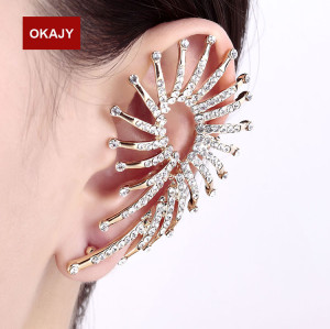 E-3556 European Style gold Plated branch shape crystal clip earrings fashion jewelry