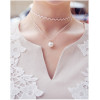N-5765 New Fashion  Wave Lace Collar Pearl Pendant Necklace Double Women Clavicle Chain