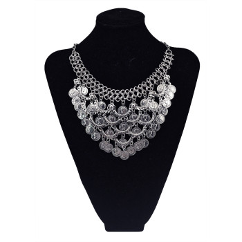 N-5762 New  Arrived  European  Women Fashion Coin Tassel  Silver  Plated  Statement Necklace