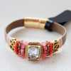 B-0583 Bohemian Leather Chain Magnetic Clasp Beads Rhinestone Crystal Bracelet