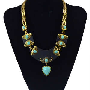 N-5773 Bohemian Silver Gold Plated Width Chains Turquoise Stone Beads triangle metal Choker Necklace