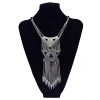 N-5780 Bohemian Retro Silver Plated Chains Turquoise Bead Long Tassel Irregular Geometry Rivet Pendant Necklace for Women