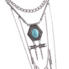 2015 vintage necklace silver gold chain rhinestone turquoise bead multi layered tassel long pendant necklace earrings set