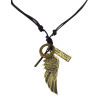 N-5779 Bohemian Silver bronze Plated Leather Chain feather shape wings cross pendant Necklace