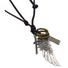 N-5779 Bohemian Silver bronze Plated Leather Chain feather shape wings cross pendant Necklace