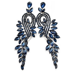 E-3572 New Fashion Women Earrings Silver Plated Charm Clear Blue Crystal Leaves Long Drop Earrings for Bridal Wedding Accessories