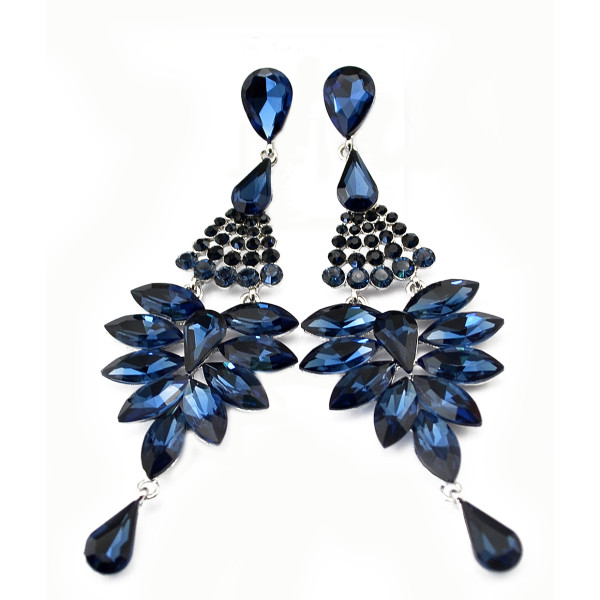 E-3573 Bohemian Silver Plated Alloy Rpyalblue Amethyst Crystal Drop Tassel Wedding Chandelier Earrings