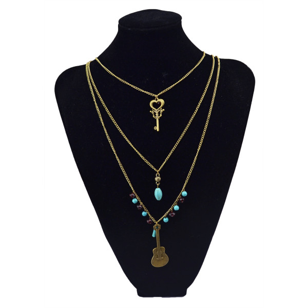 N-5785 New Fashion European Multilayer Retro Bronze Keys Guitar Pendant Necklace