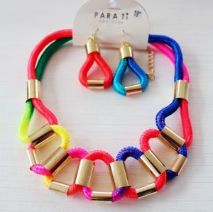 N-5795 European knitting multicolour necklace fashion jewelry fashion simple geometric choker bib necklace earrings set